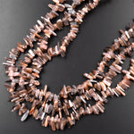 Natural Peach Gray Moonstone Freeform Chip Nugget Spike Beads 15.5" Strand