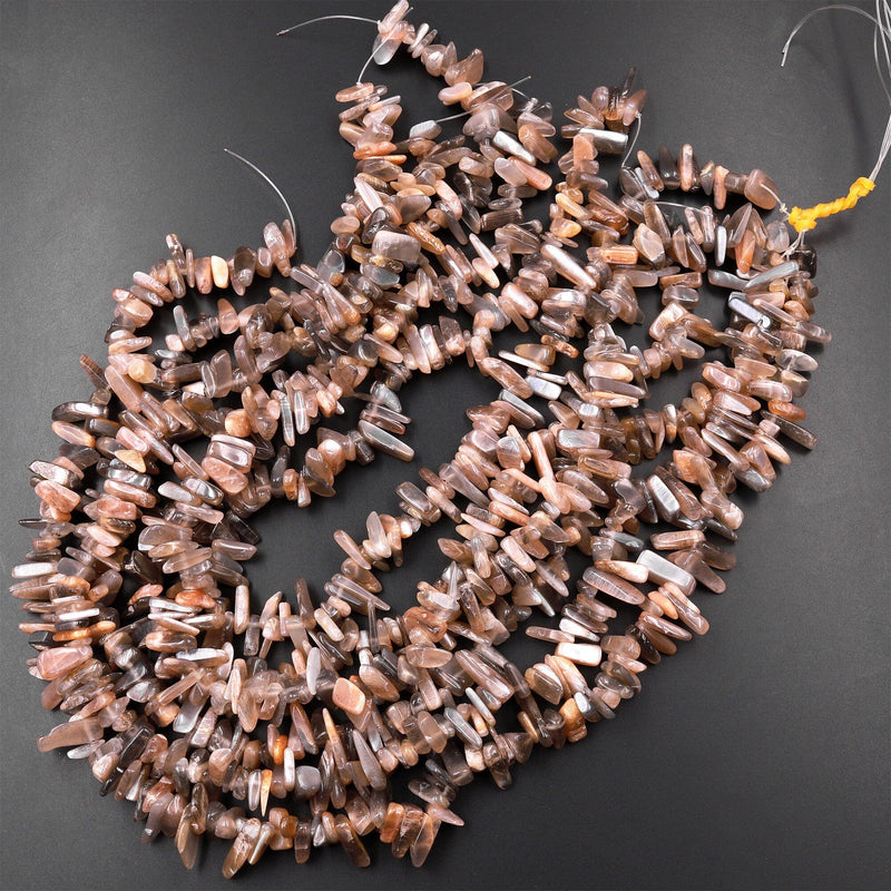 Natural Peach Gray Moonstone Freeform Chip Nugget Spike Beads 15.5" Strand
