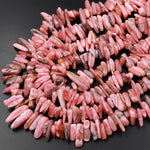 Large Long Natural Rhodochrosite Freeform Chip Nugget Spike Beads 15.5" Strand