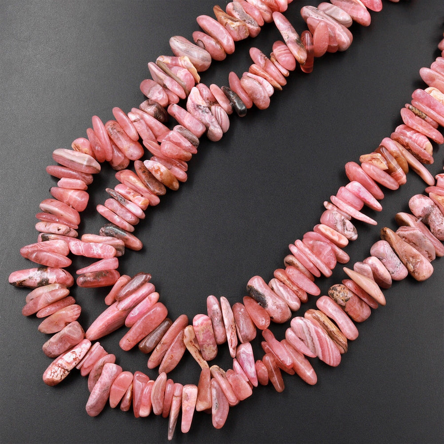 Large Long Natural Rhodochrosite Freeform Chip Nugget Spike Beads 15.5" Strand