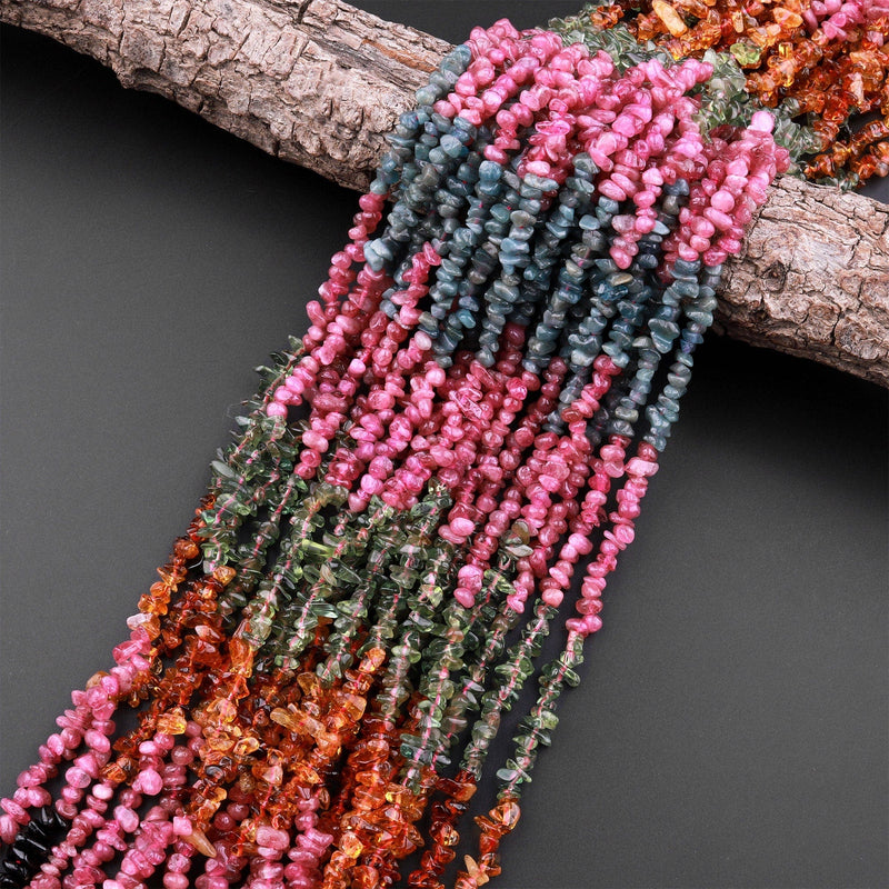 Natural Multicolor Green Pink Yellow Blue Tourmaline Freeform Chip Pebble Nugget Beads Gemstone 15.5" Strand