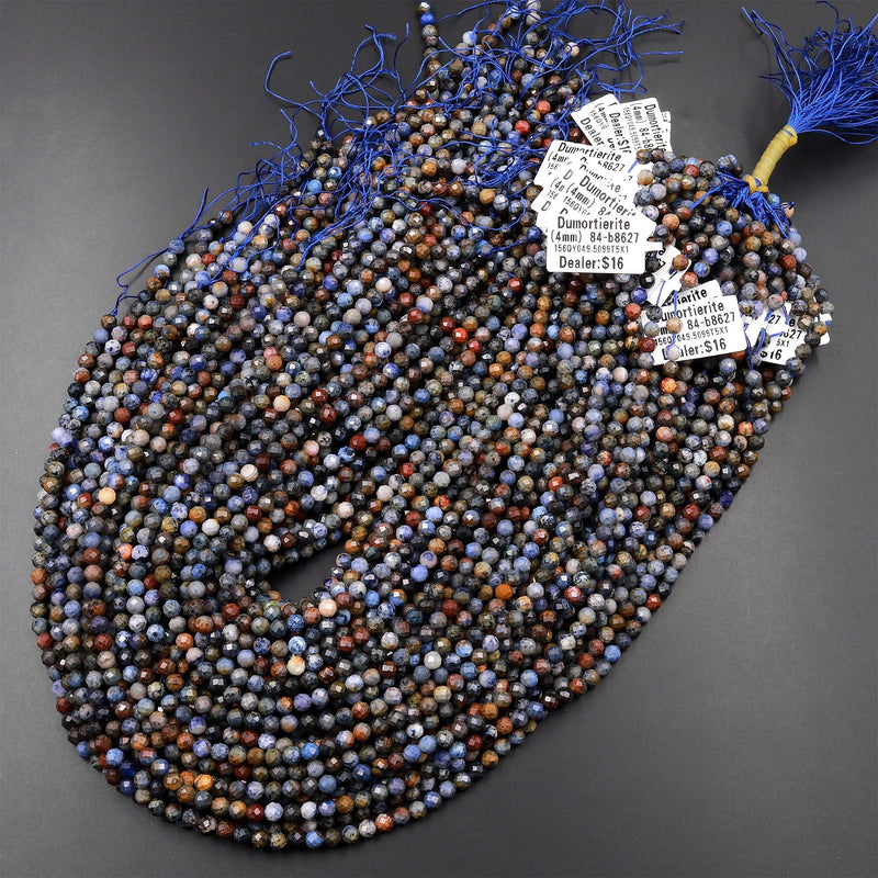 Micro Faceted Natural Sunset Dumortierite 4mm Round Beads Laser Diamond Cut Gemstone 15.5" Strand