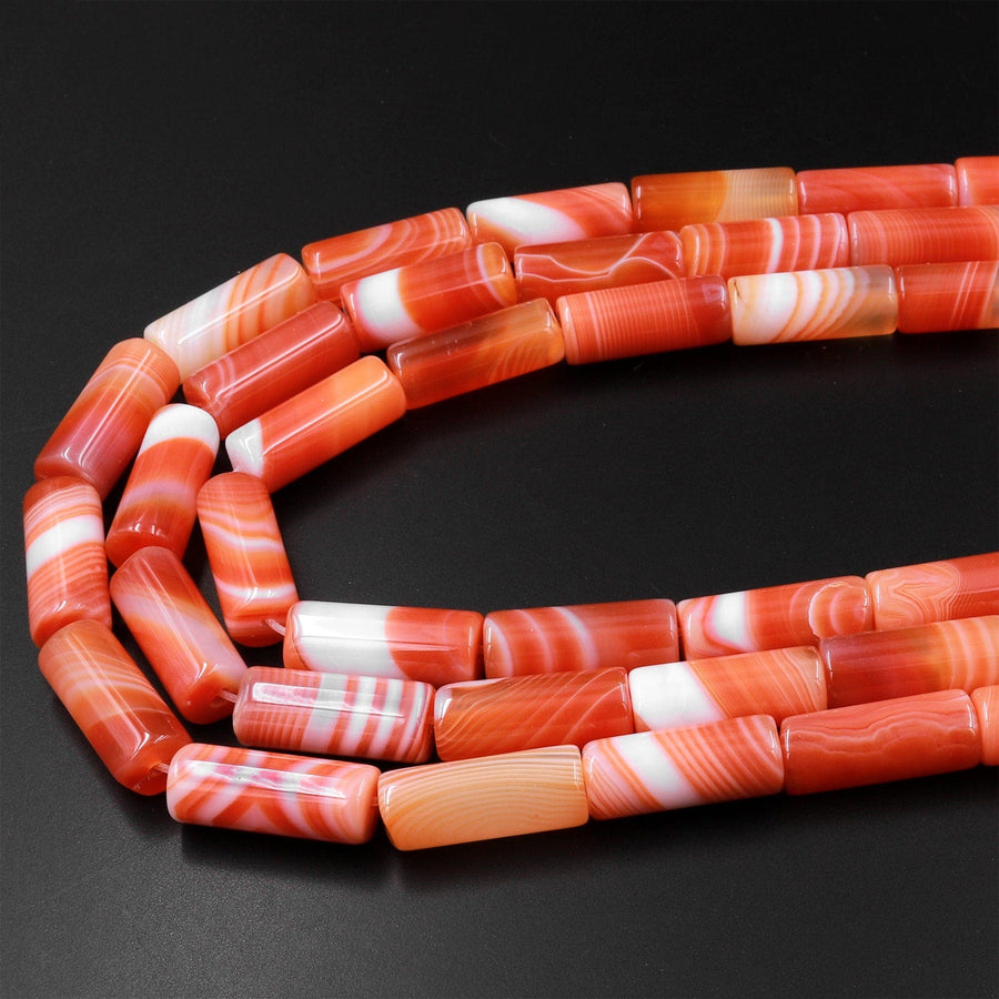 Natural Red Agate Long Tube Cylinder Beads 15.5