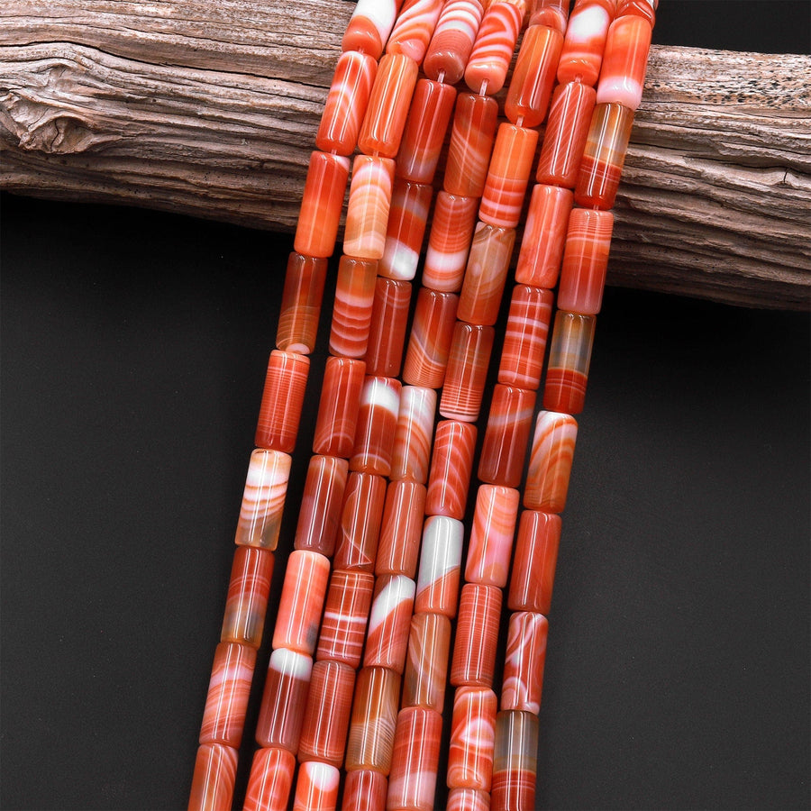 Natural Red Agate Long Tube Cylinder Beads 15.5