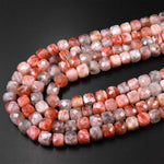 Faceted Natural Aventurescent Sunstone Cube Beads 6mm 8mm 15.5" Strand