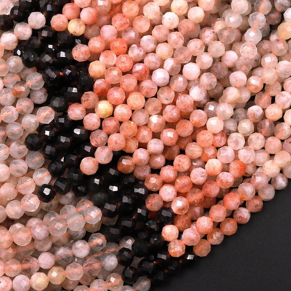 Micro Faceted Multicolor Mixed Gemstone Round Beads 4mm Sunstone Black Obsidian 15.5" Strand