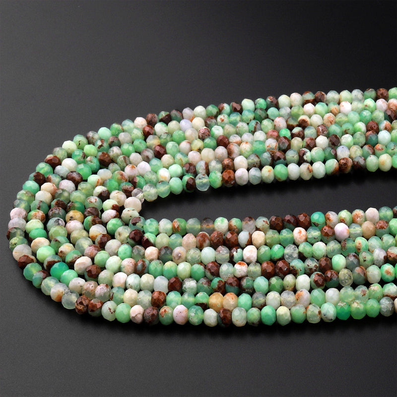 Natural Multicolor Chrysoprase Faceted 4mm Rondelle Beads Diamond Cut Brown Green Gemstone Beads 15.5" Strand