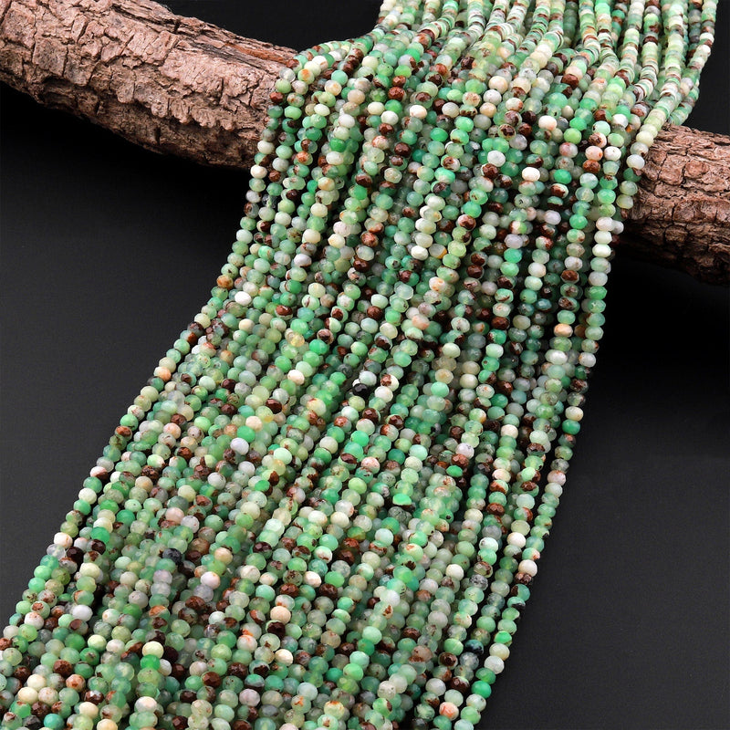Natural Multicolor Chrysoprase Faceted 4mm Rondelle Beads Diamond Cut Brown Green Gemstone Beads 15.5" Strand