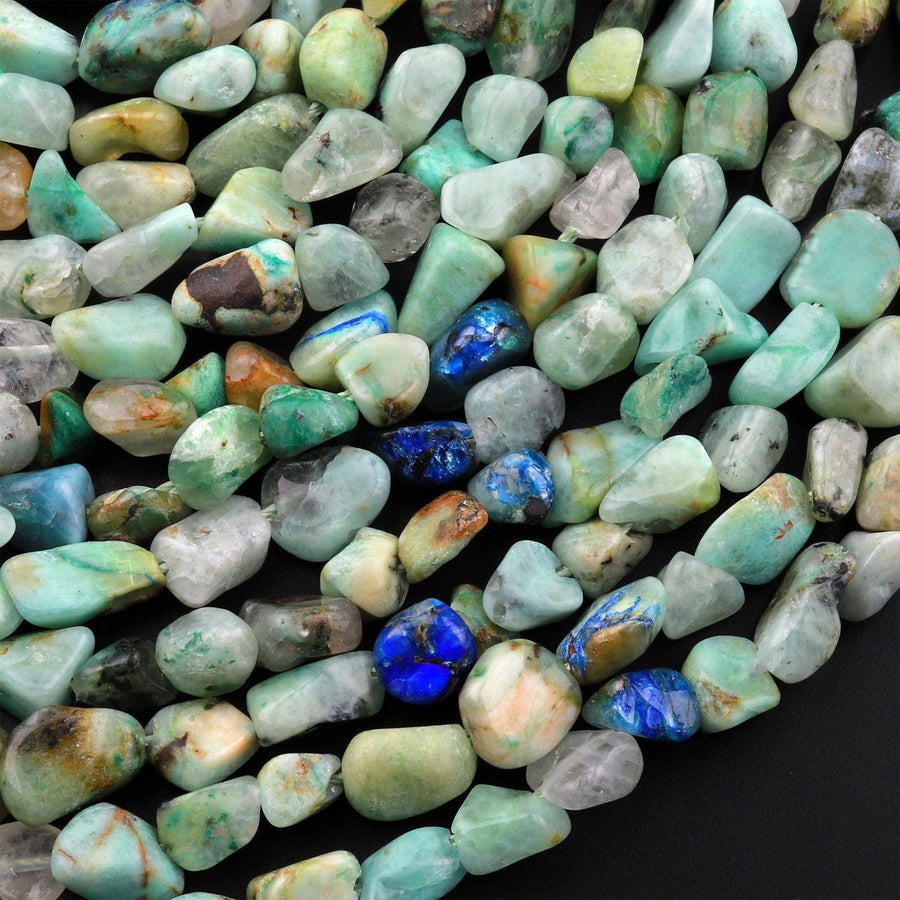 Natural Chrysocolla Azurite Freeform Chip Pebble Nugget Beads Gemstone 15.5" Strand