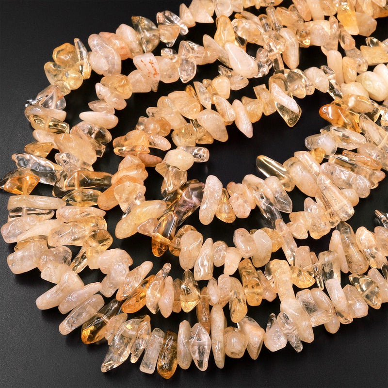 Natural Golden Yellow Citrine Freeform Chip Nugget Spike Beads 15.5" Strand