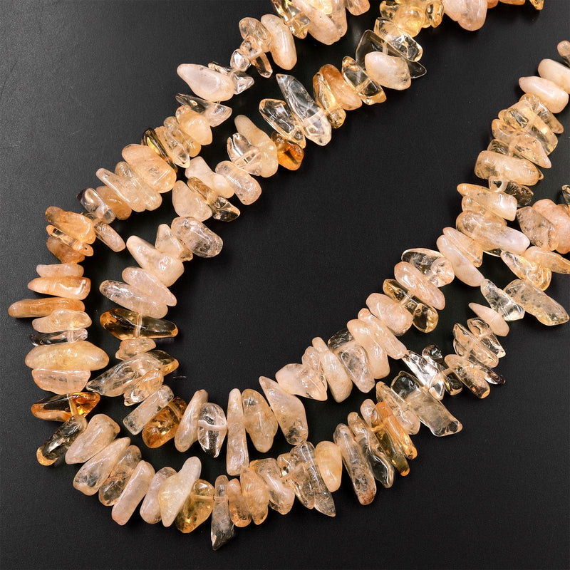 Natural Golden Yellow Citrine Freeform Chip Nugget Spike Beads 15.5" Strand