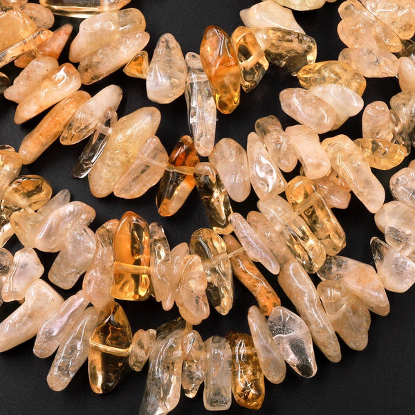 Natural Golden Yellow Citrine Freeform Chip Nugget Spike Beads 15.5" Strand