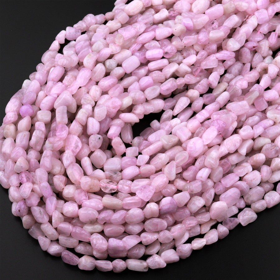Natural Kunzite Freeform Rounded Pebble Nuggets Beads Lilac Pink Gemstone 15.5" Strand