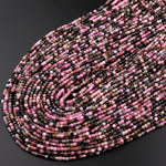 Natural Multicolor Pink Green Tourmaline Faceted 2mm 3mm Cube Square Beads Gemstone 15.5" Strand