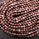 Rare Natural Chocolate Sunstone Round Beads 4mm 6mm 8mm 10mm Feldspar Golden Glitters Smoky Red Gemstone 15.5" Strand