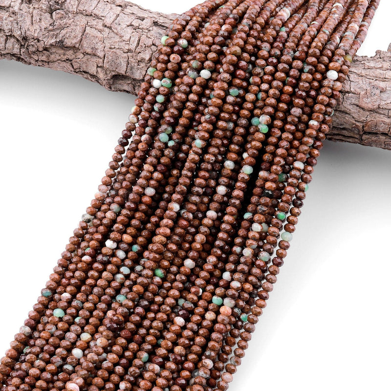 Natural Brown Chrysoprase Faceted 4mm Rondelle Beads Diamond Cut Gemstone Beads 15.5" Strand
