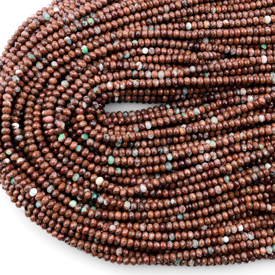 Natural Brown Chrysoprase Faceted 4mm Rondelle Beads Diamond Cut Gemstone Beads 15.5" Strand