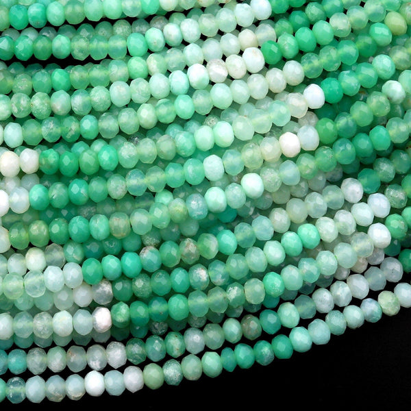 AAA Natural Green Chrysoprase Faceted 4mm Rondelle Beads Diamond Cut Gemstone Beads 15.5" Strand