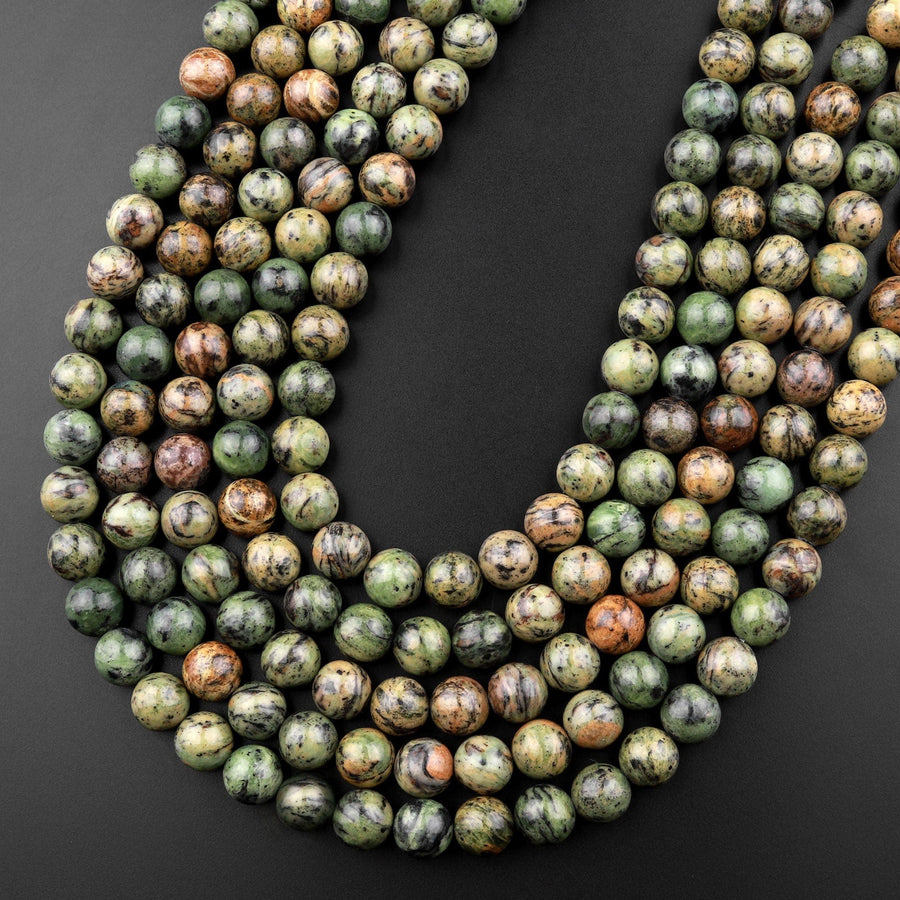 Natural Verdite Jungle Jasper 6mm 8mm 10mm Round Beads Earthy Forest Green Golden Brown Gemstone 15.5" Strand