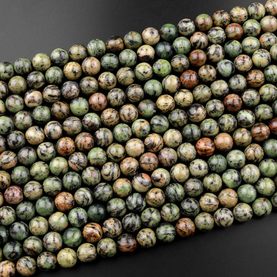 Natural Verdite Jungle Jasper 6mm 8mm 10mm Round Beads Earthy Forest Green Golden Brown Gemstone 15.5" Strand