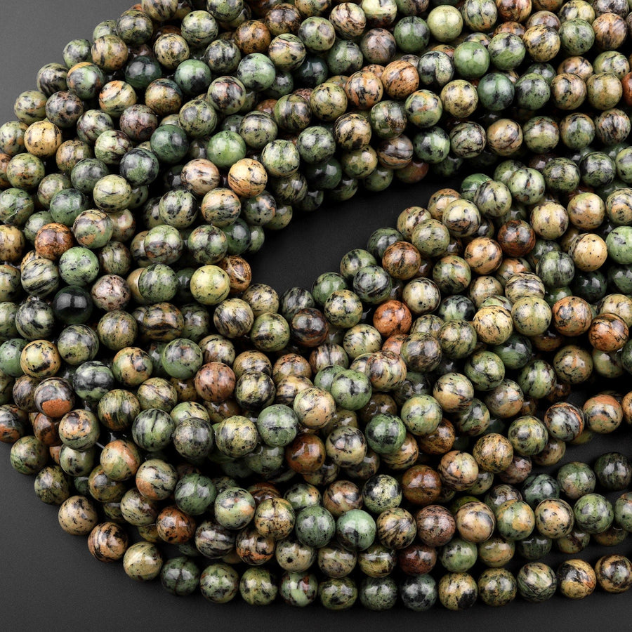 Natural Verdite Jungle Jasper 6mm 8mm 10mm Round Beads Earthy Forest Green Golden Brown Gemstone 15.5" Strand