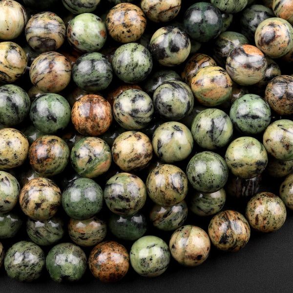 Natural Verdite Jungle Jasper 6mm 8mm 10mm Round Beads Earthy Forest Green Golden Brown Gemstone 15.5" Strand