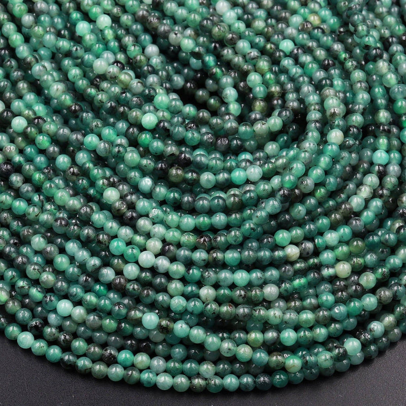 Real Genuine 100% Natural Green Emerald Gemstone Beads 2mm 3mm 4mm Round Beads May Birthstone 15.5" Strand