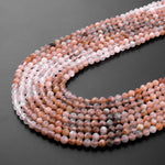 Micro Faceted Natural Multicolor Peach Gray Moonstone 4mm Round Beads 15.5" Strand