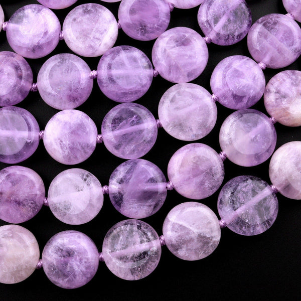 Natural Lilac Purple Amethyst Smooth Coin Beads 14mm 15.5" Strand