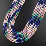 Micro Faceted Multicolor Mixed Gemstone Round Beads 3mm 4mm Lapis Russian Amazonite Phosphosiderite 15.5" Strand
