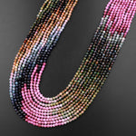 Natural Multicolor Pink Green Blue Yellow Tourmaline Micro Faceted 2mm 3mm Round Gemstone Beads 15.5" Strand
