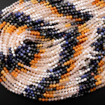 Micro Faceted Multicolor Mixed Gemstone Round Beads 4mm Gradient Yellow Creamy White Blue Shades 15.5" Strand