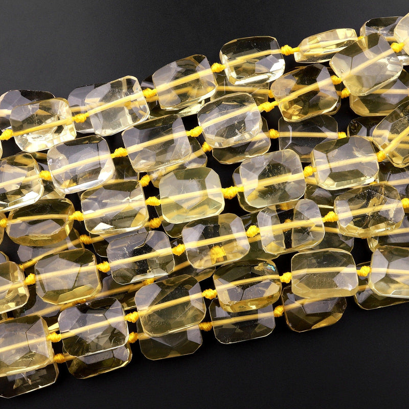 Natural Lemon Quartz Faceted Rectangle Cushion Beads Yellow Gemstone 15.5" Strand