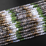 Micro Faceted Multicolor Mixed Gemstone Round Beads 4mm Labradorite Blue Chalcedony Russian Green Jade 15.5" Strand