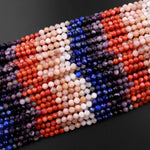 Micro Faceted Multicolor Mixed Gemstone Round Beads 4mm Red Botswana Agate Amethyst Lapis Peach Moonstone 15.5" Strand