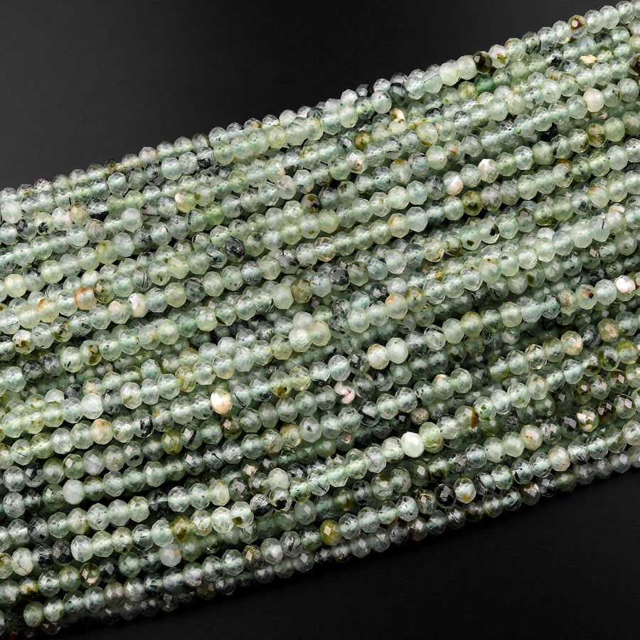 Micro Faceted Natural Green Prehnite Rondelle Beads 3mm 4mm 15.5" Strand