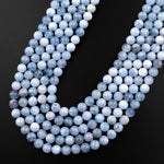 Natural Blue Aquamarine 4mm 6mm 8mm 10mm Smooth Round Beads 15.5" Strand