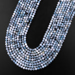 Micro Faceted Natural Blue Aquamarine 3mm Round Beads W/ Black Iron Matrix 15.5" Strand