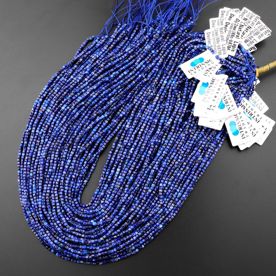 Natural Blue Lapis Gemstone Faceted 2mm Cube Square Dice Beads 15.5" Strand