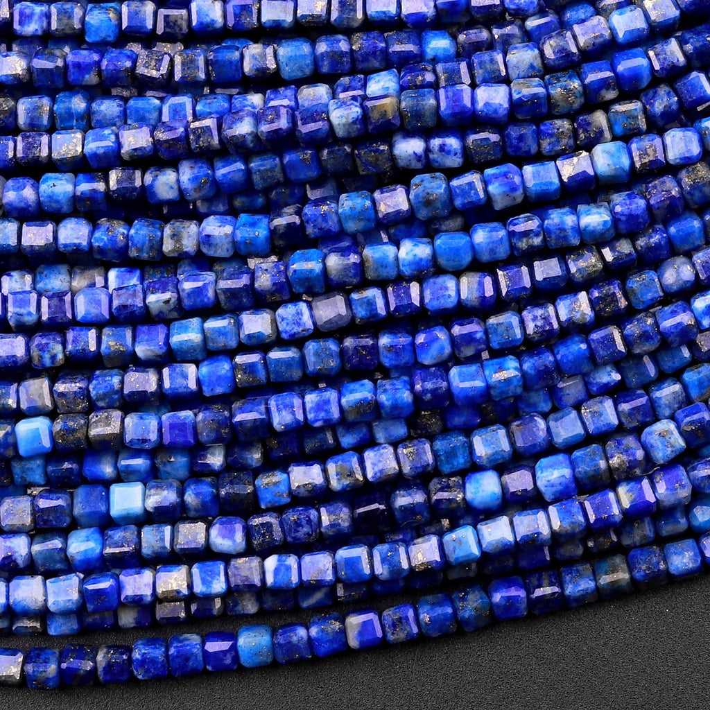 Natural Blue Lapis Gemstone Faceted 2mm Cube Square Dice Beads 15.5" Strand