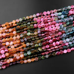 Natural Pink Green Yellow Blue Tourmaline Coin Beads 6mm Vibrant Multicolor Gemstone 15.5" Strand