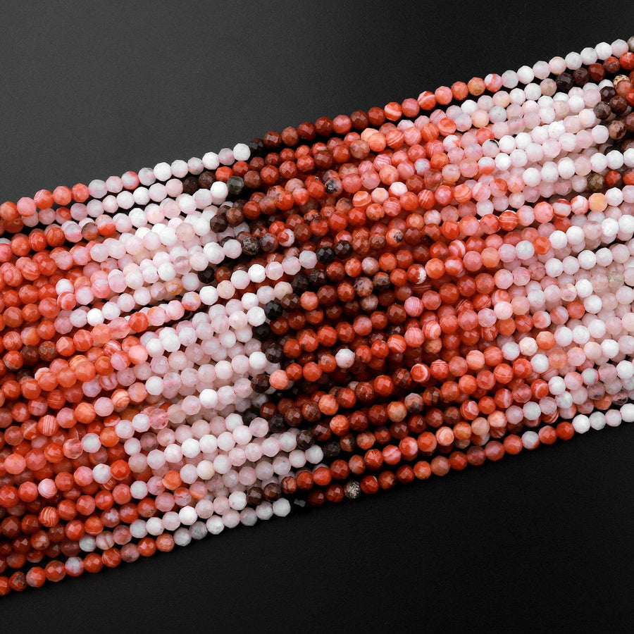Micro Faceted Multicolor Moroccan Red Agate Round Beads 3mm 15.5" Strand