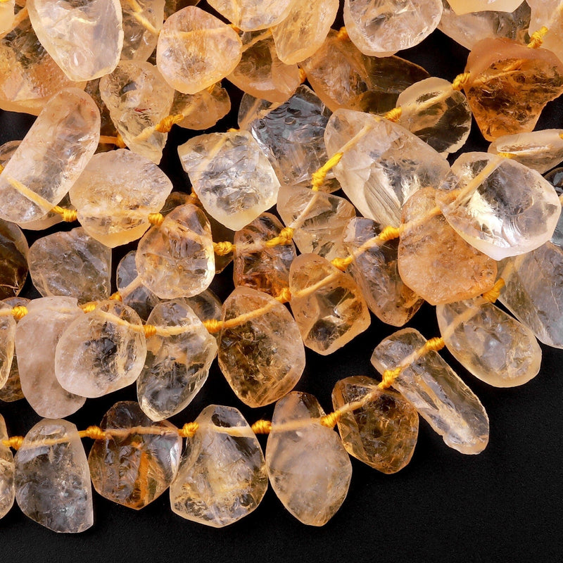 Natural Rough Raw Yellow Citrine Beads Nuggets Freeform Teardrop Pear Shape Flower Petal Nuggets Hammered Nugget 15.5" Strand