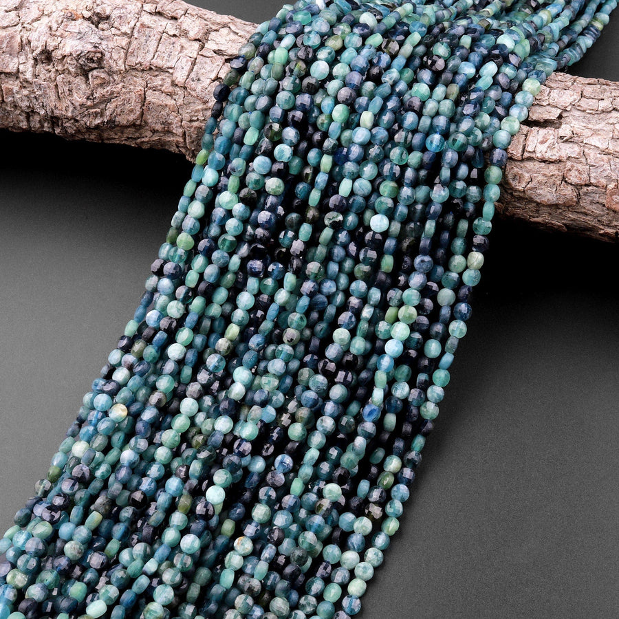 Natural Paraiba Blue Tourmaline Faceted 4mm Coin Beads Gemstone 15.5" Strand