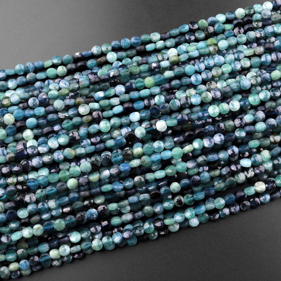 Natural Paraiba Blue Tourmaline Faceted 4mm Coin Beads Gemstone 15.5" Strand