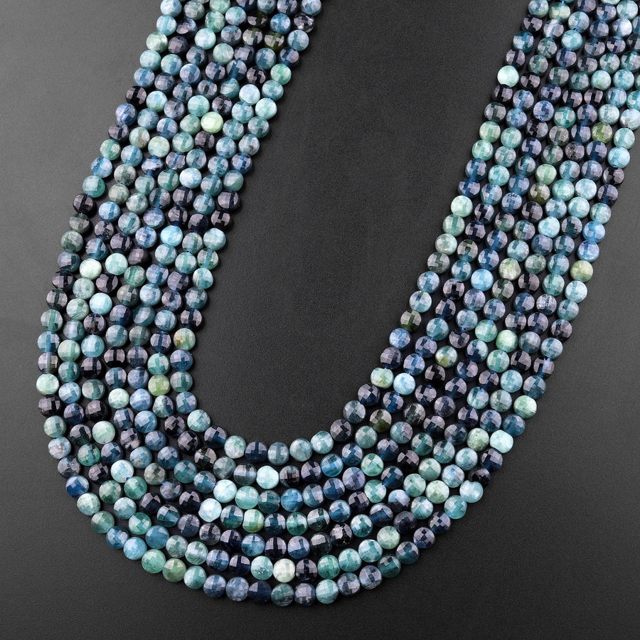 Natural Paraiba Blue Tourmaline Faceted 4mm Coin Beads Gemstone 15.5" Strand