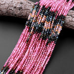 Micro Faceted Natural Multicolor Tourmaline Round Beads 3mm 4mm Pink Green Golden Yellow Gradient Shades 15.5" Strand