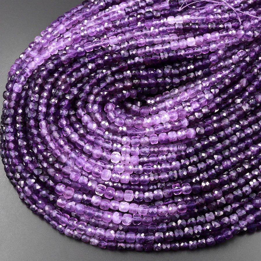 AAA Natural Purple Amethyst 4mm 5mm Faceted Cube Square Dice Beads 15.5" Strand