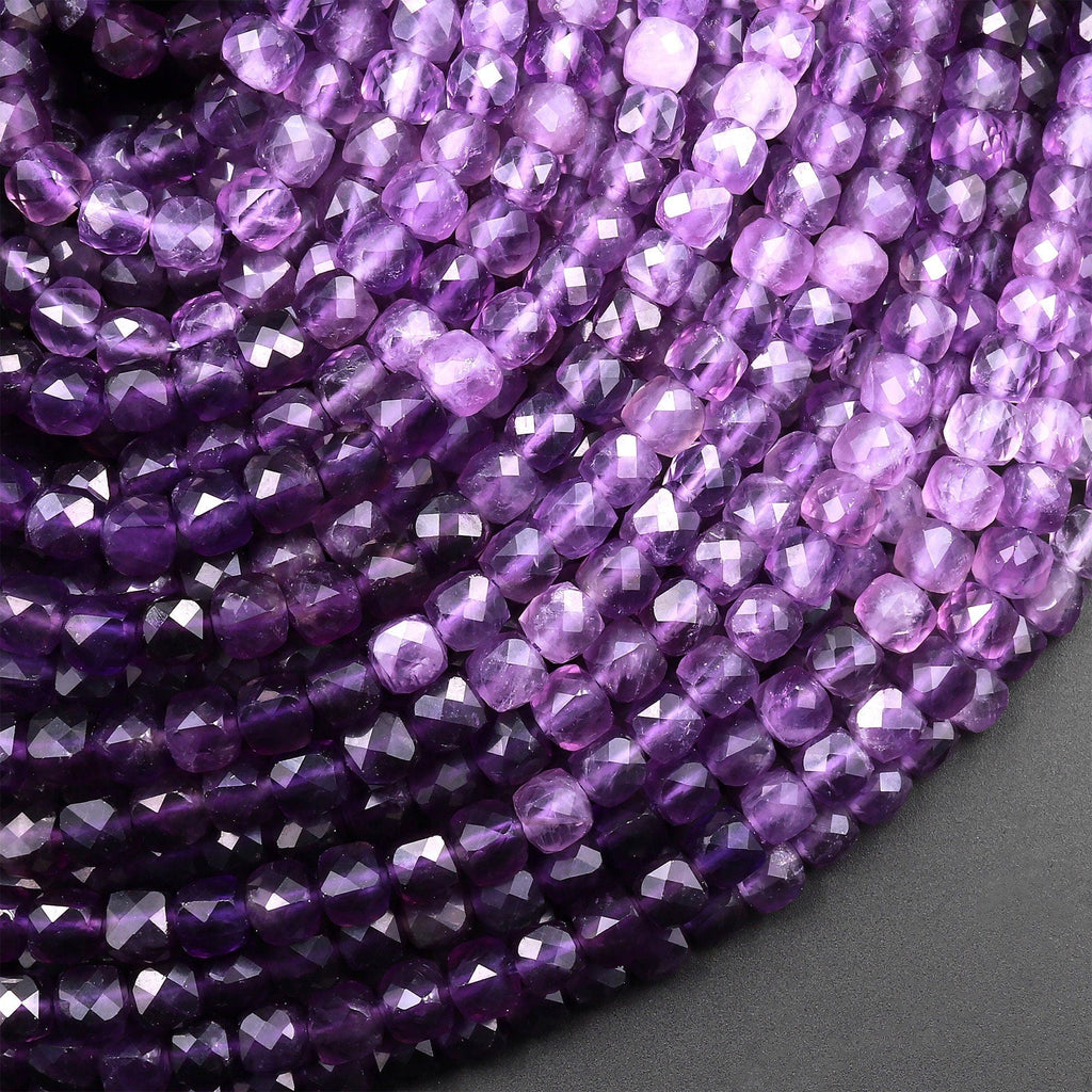 AAA Natural Purple Amethyst 4mm 5mm Faceted Cube Square Dice Beads 15.5" Strand