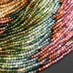 AAA Natural Multicolor Pink Green Blue Yellow Tourmaline Micro Faceted 2mm 3mm Round Gemstone Beads 15.5" Strand
